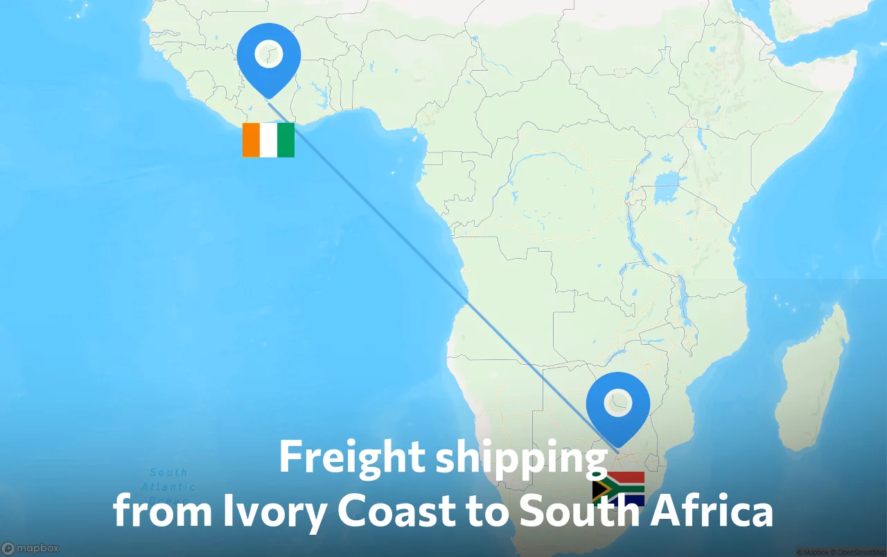 Shipping route from Ivory Coast to South Africa