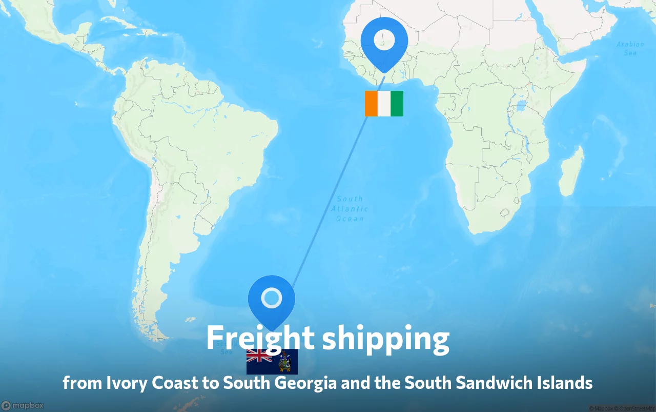 Shipping route from Ivory Coast to South Georgia and the South Sandwich Islands