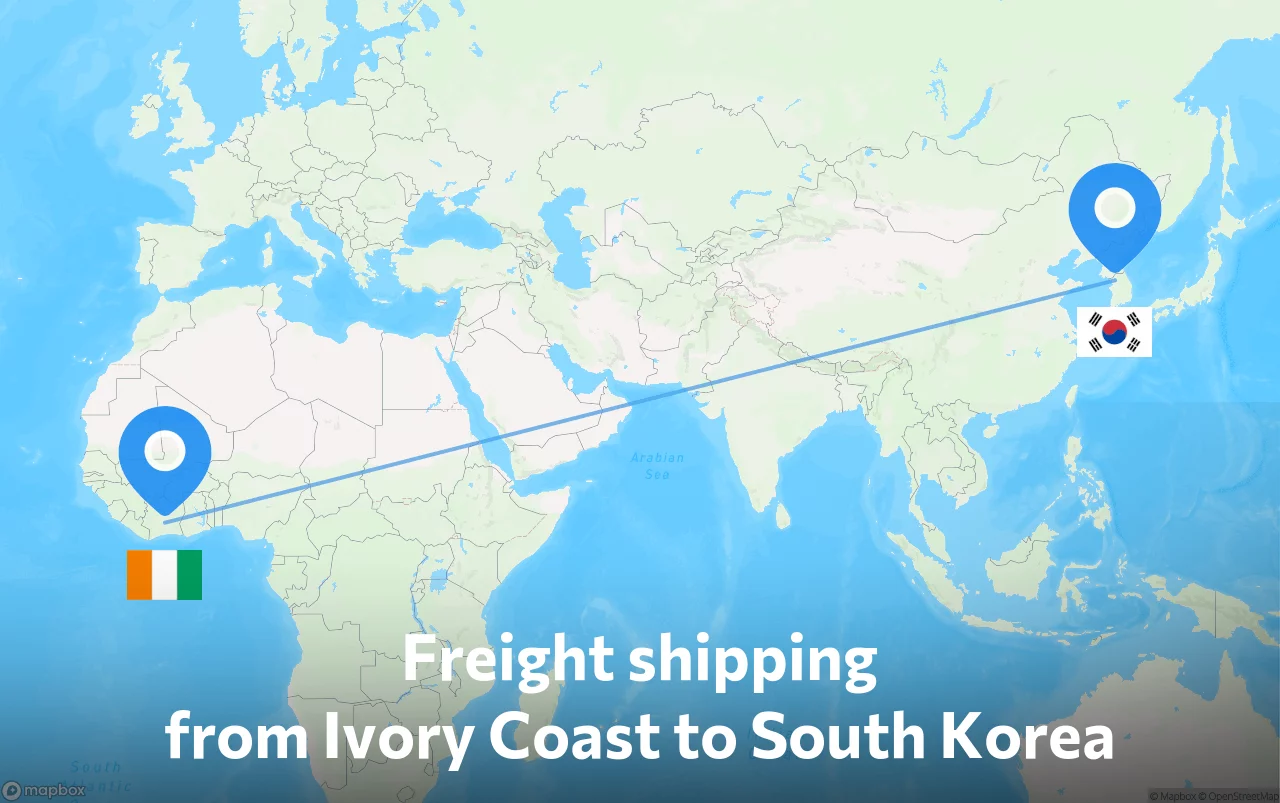 Shipping route from Ivory Coast to South Korea