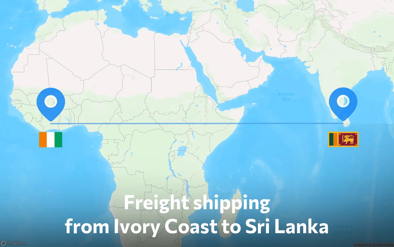 Shipping route from Ivory Coast to Sri Lanka