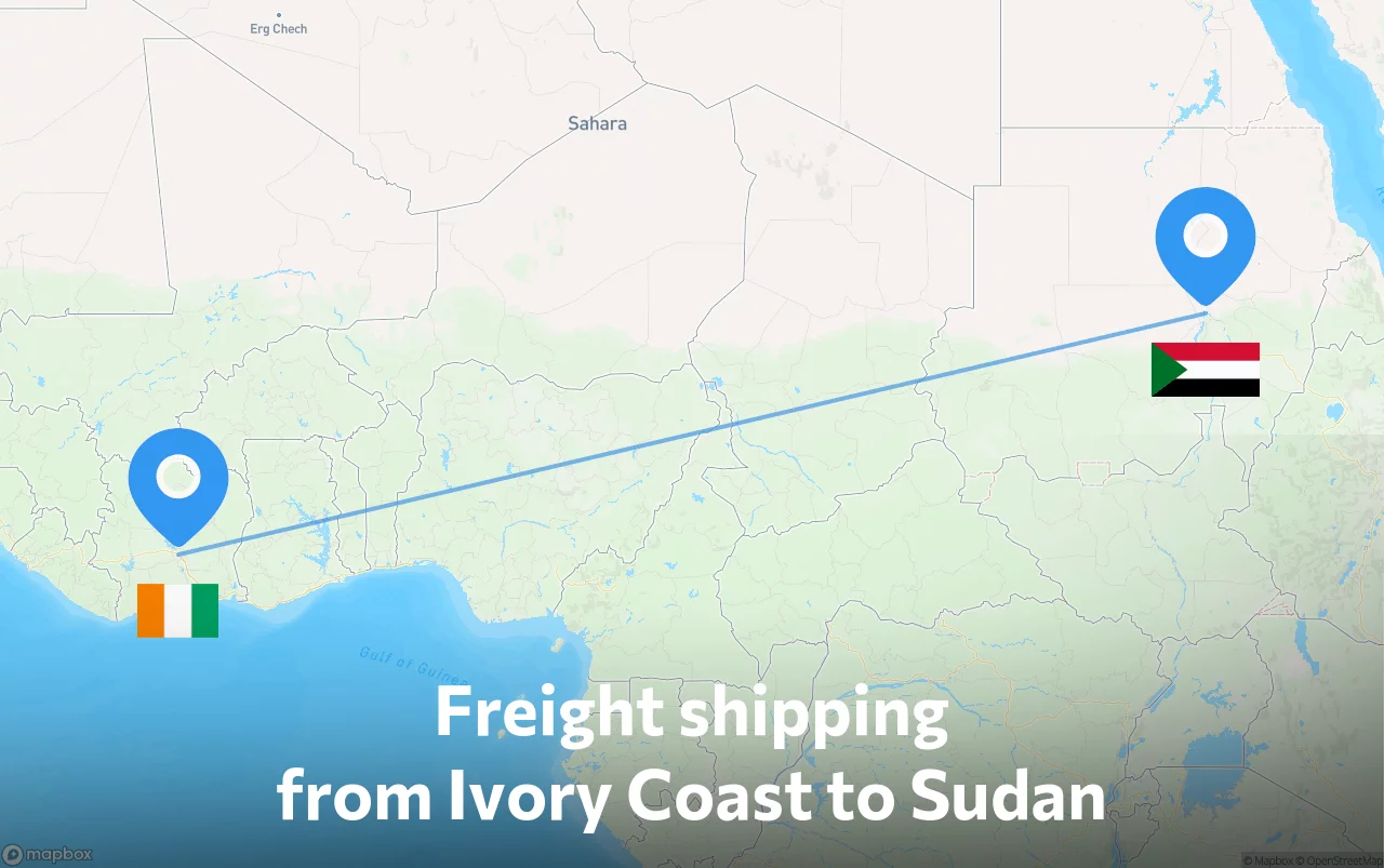 Shipping route from Ivory Coast to Sudan