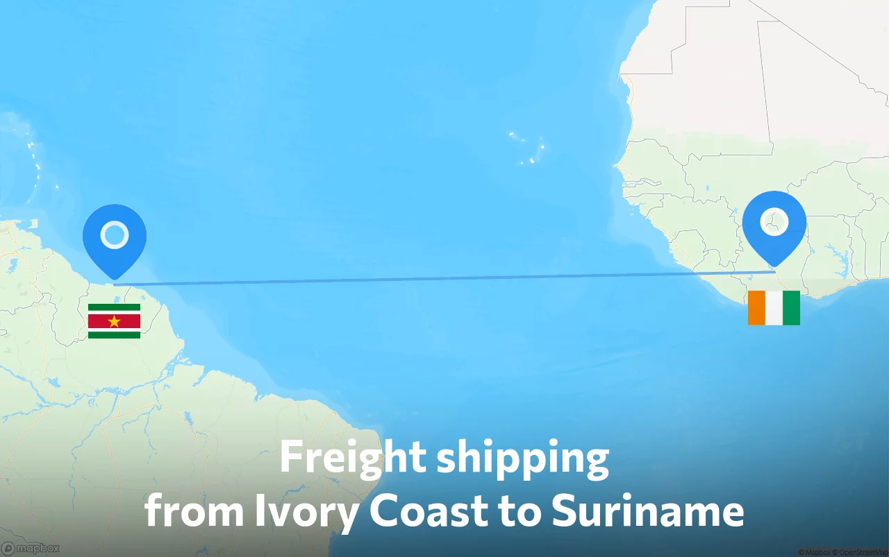 Shipping route from Ivory Coast to Suriname
