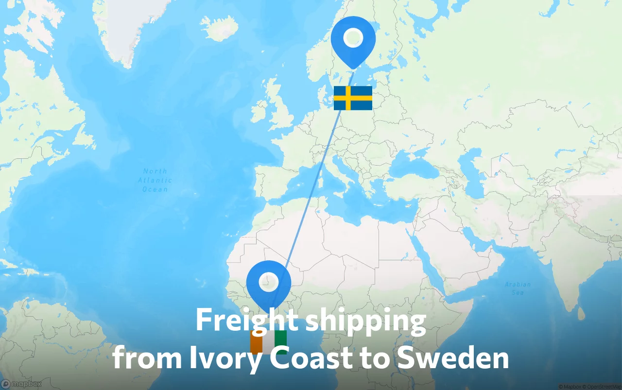Shipping route from Ivory Coast to Sweden