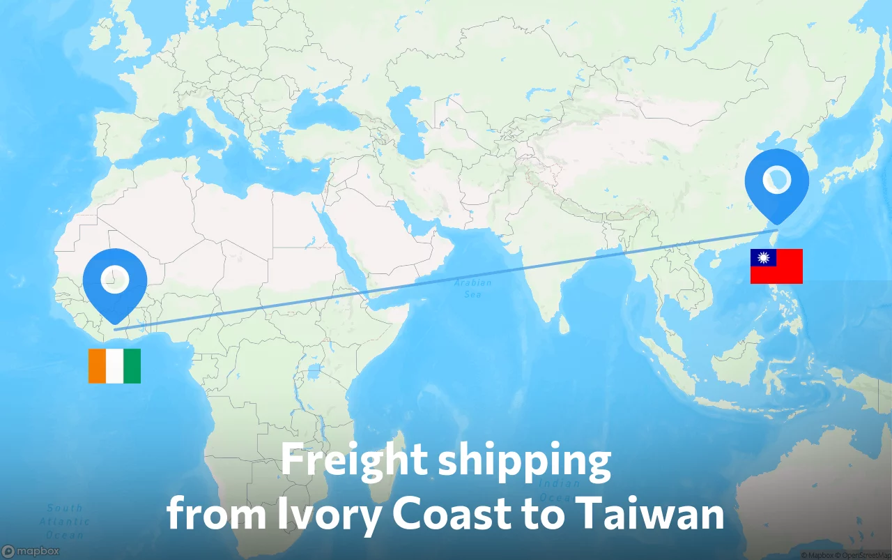 Shipping route from Ivory Coast to Taiwan