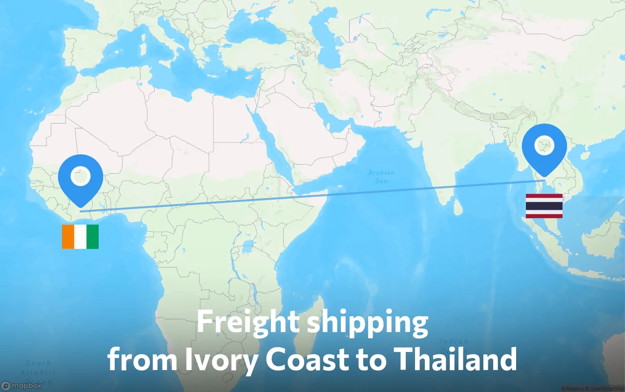 Shipping route from Ivory Coast to Thailand