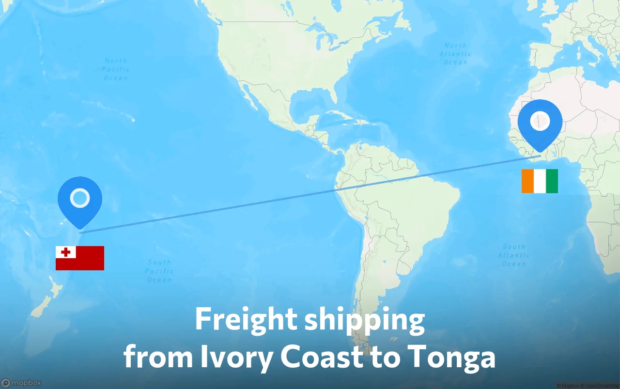 Shipping route from Ivory Coast to Tonga