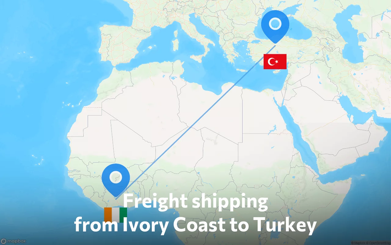 Shipping route from Ivory Coast to Turkey