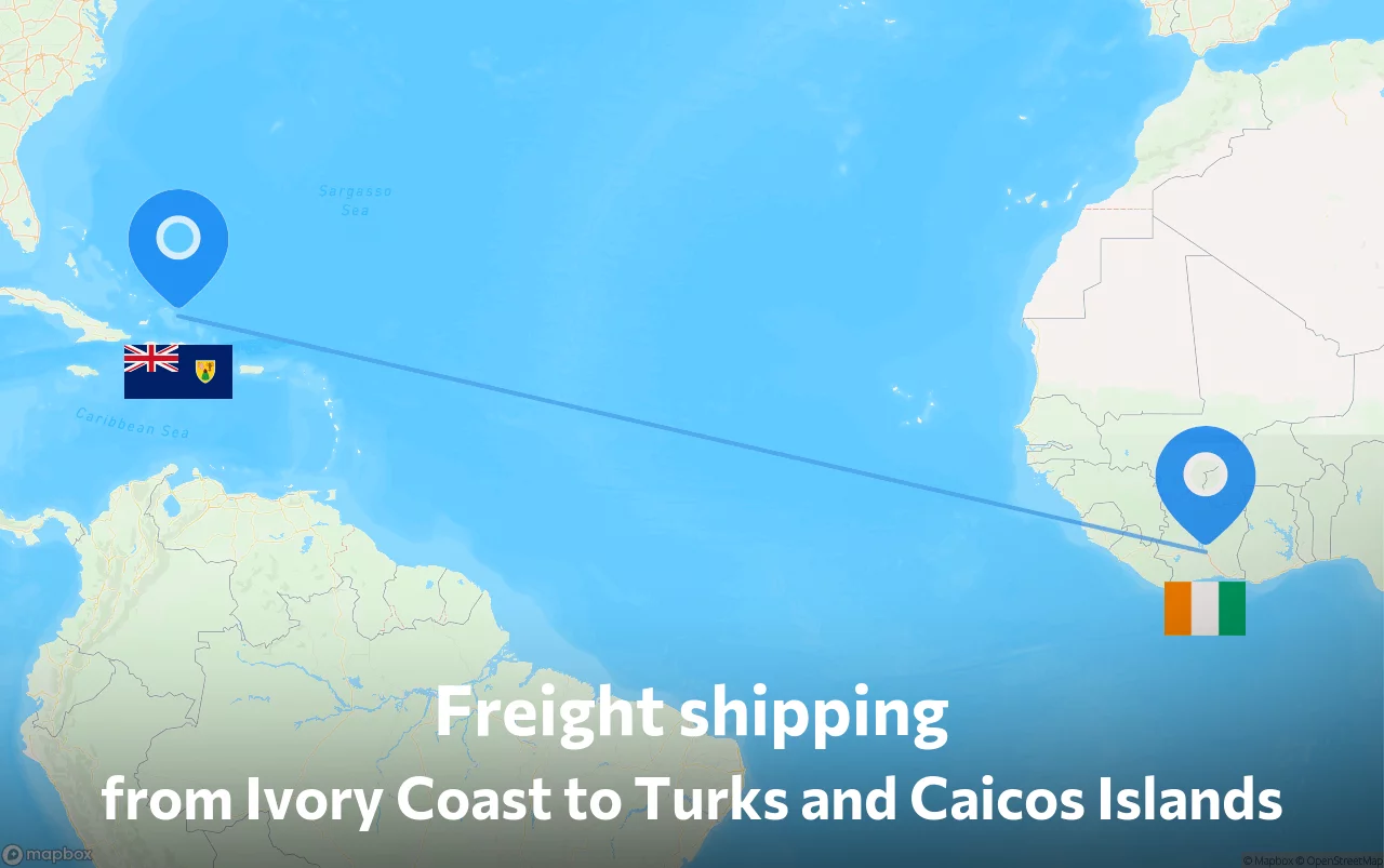 Shipping route from Ivory Coast to Turks and Caicos Islands