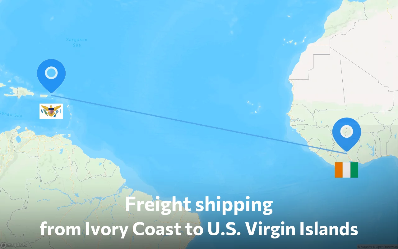Shipping route from Ivory Coast to U.S. Virgin Islands