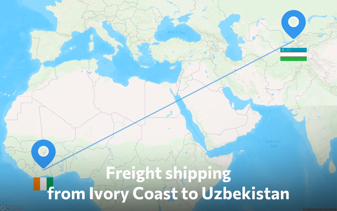 Shipping route from Ivory Coast to Uzbekistan