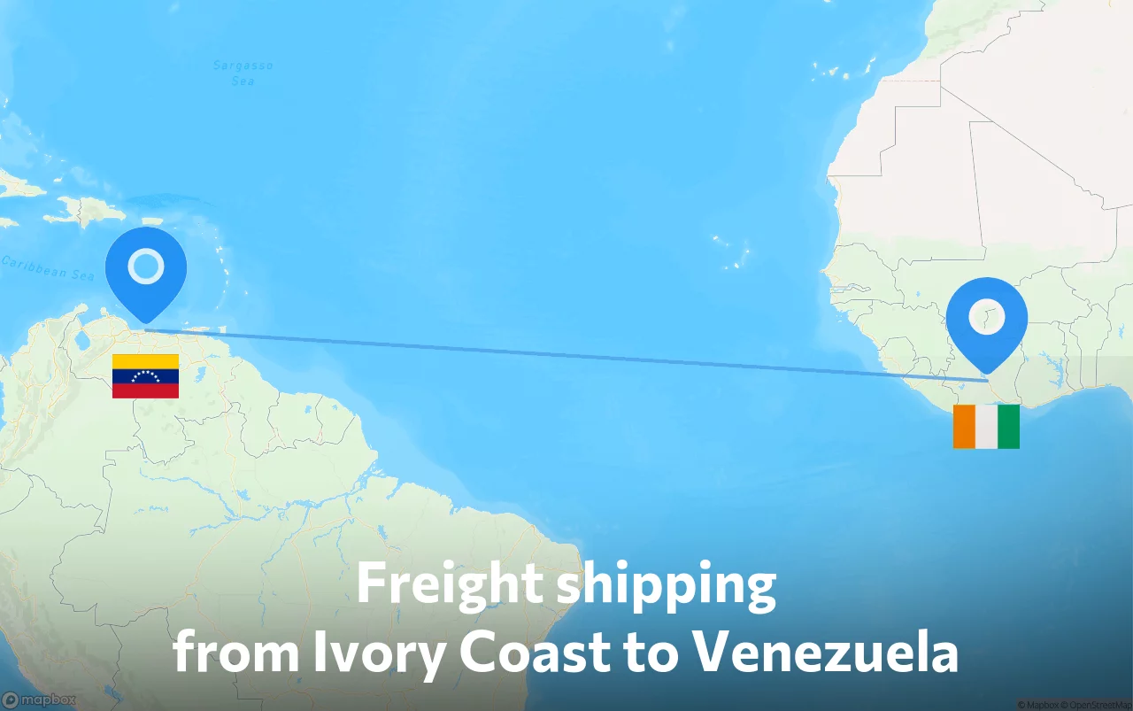 Shipping route from Ivory Coast to Venezuela