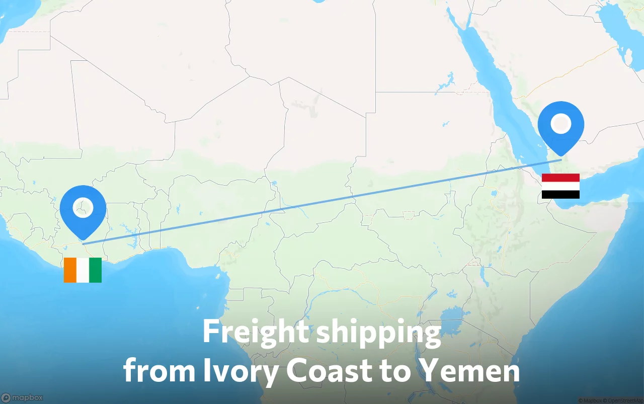 Shipping route from Ivory Coast to Yemen