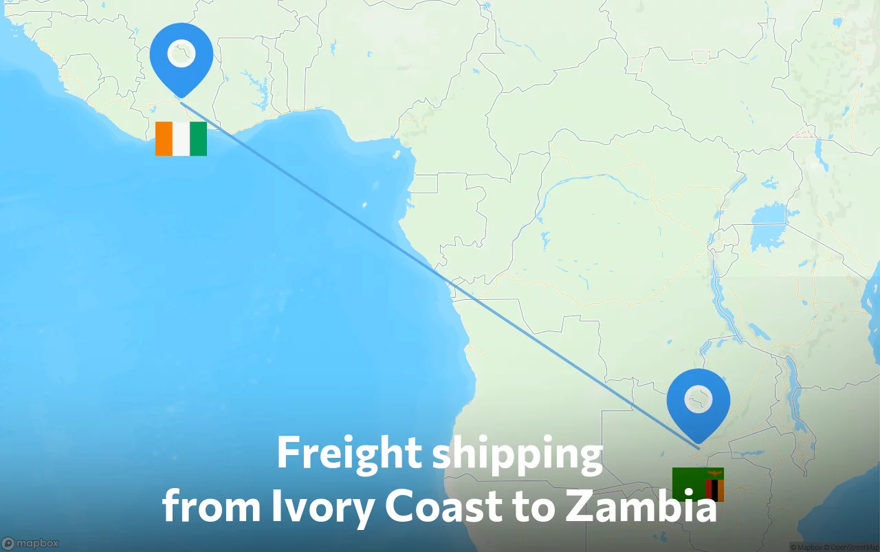 Shipping route from Ivory Coast to Zambia