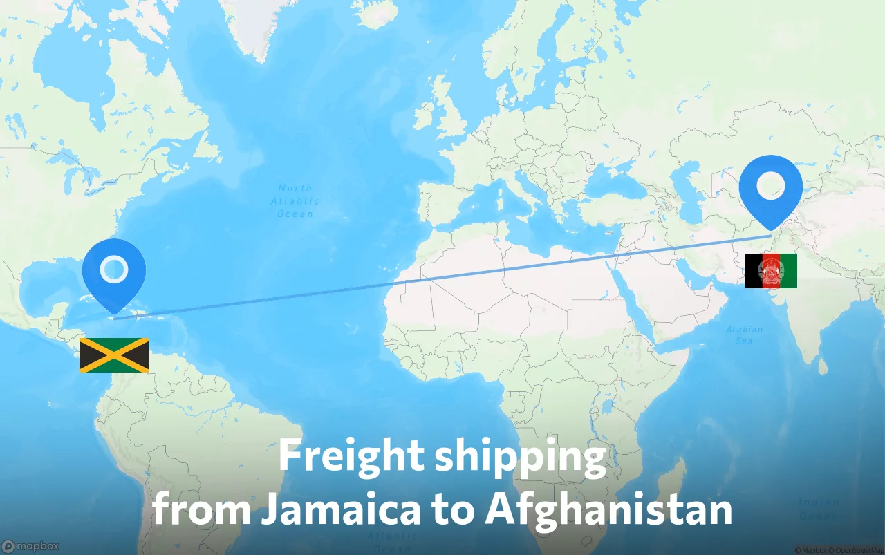 Shipping route from Jamaica to Afghanistan