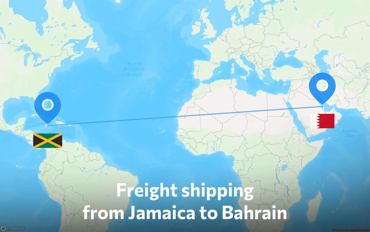 Shipping route from Jamaica to Bahrain