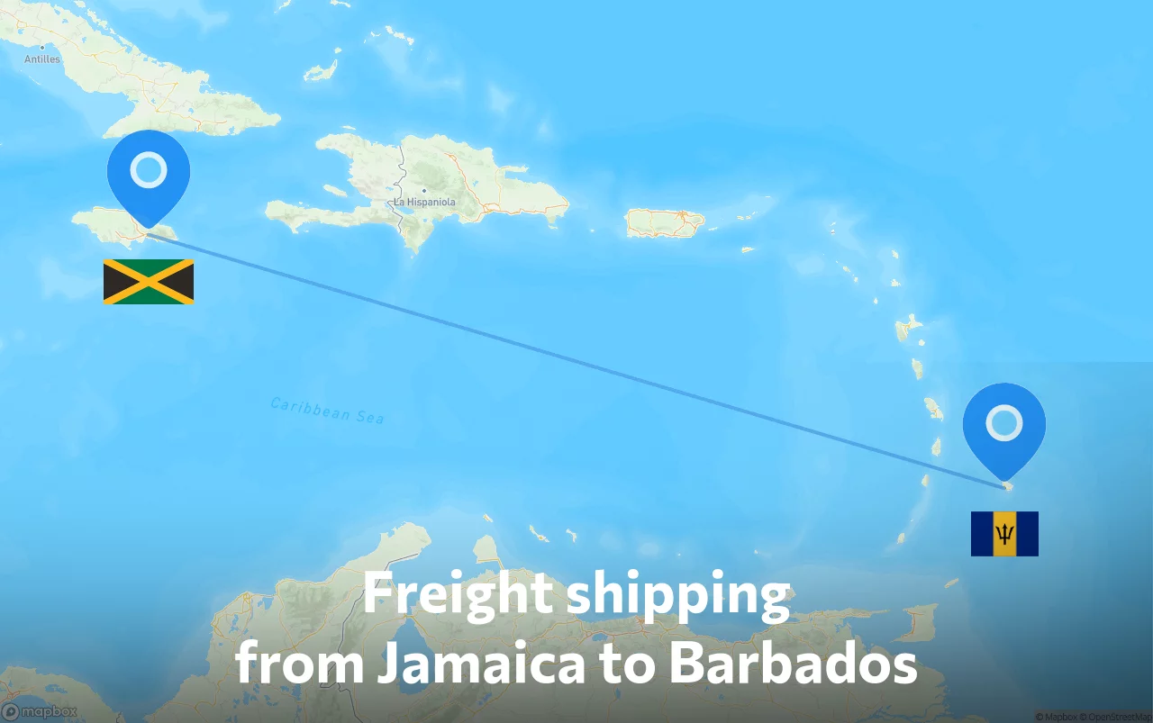 Shipping route from Jamaica to Barbados