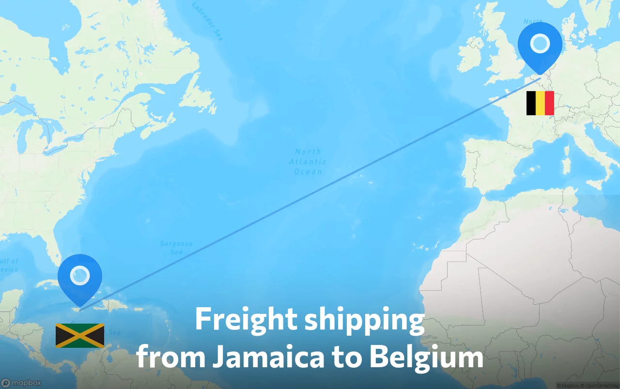 Shipping route from Jamaica to Belgium