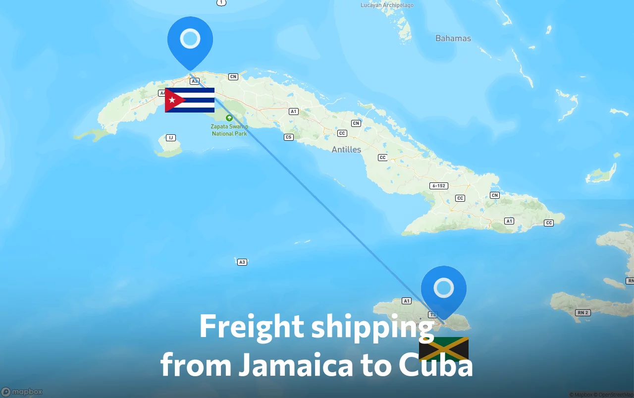 Shipping route from Jamaica to Cuba