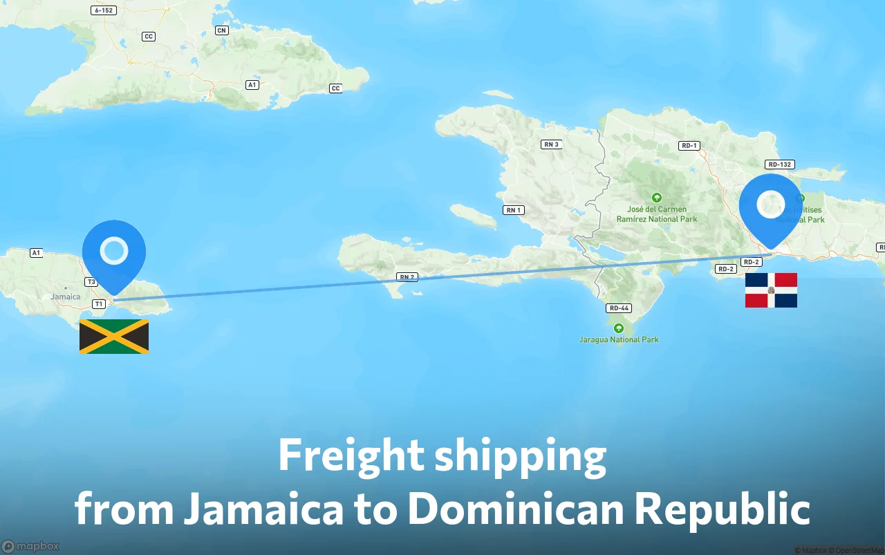 Shipping route from Jamaica to Dominican Republic