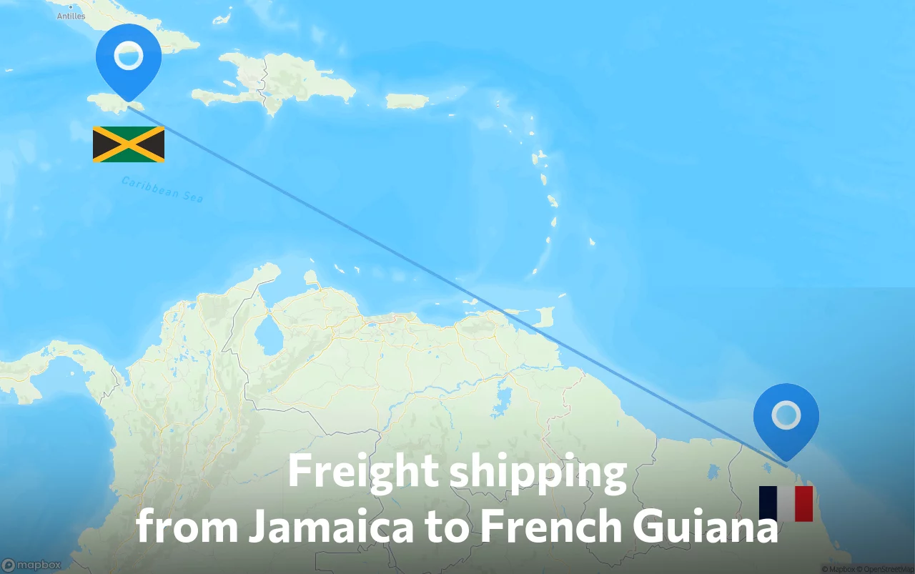 Shipping route from Jamaica to French Guiana
