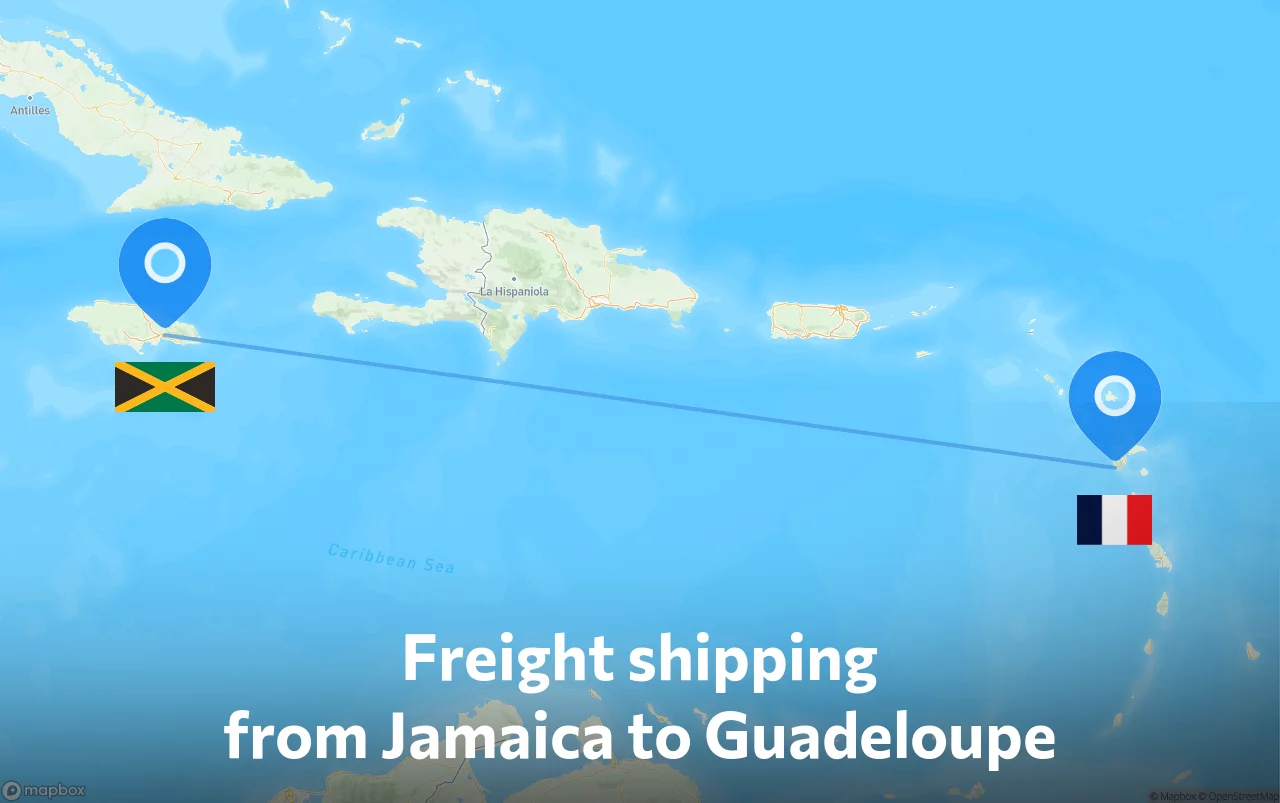 Shipping route from Jamaica to Guadeloupe