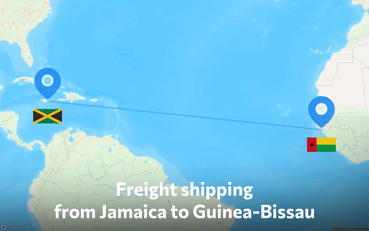 Shipping route from Jamaica to Guinea-Bissau