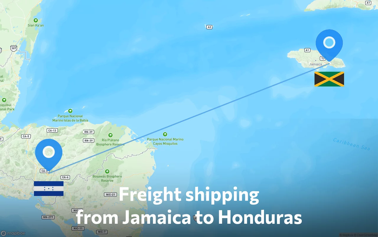 Shipping route from Jamaica to Honduras