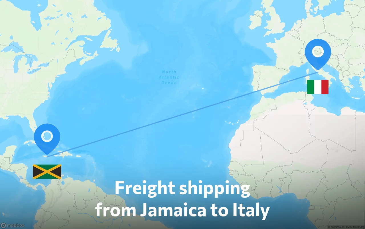 Shipping route from Jamaica to Italy