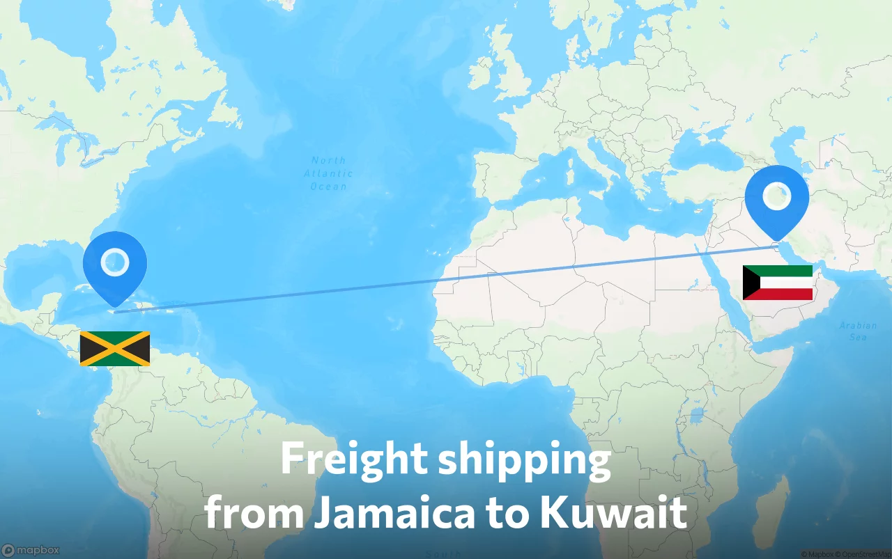 Shipping route from Jamaica to Kuwait