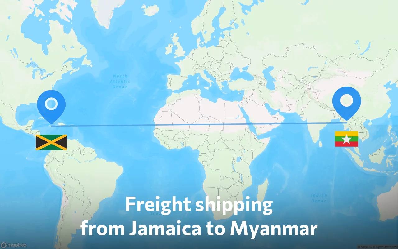 Shipping route from Jamaica to Myanmar