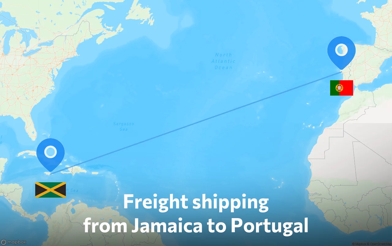 Shipping route from Jamaica to Portugal