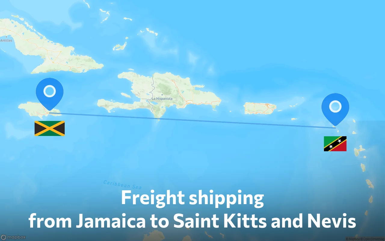 Shipping route from Jamaica to Saint Kitts and Nevis