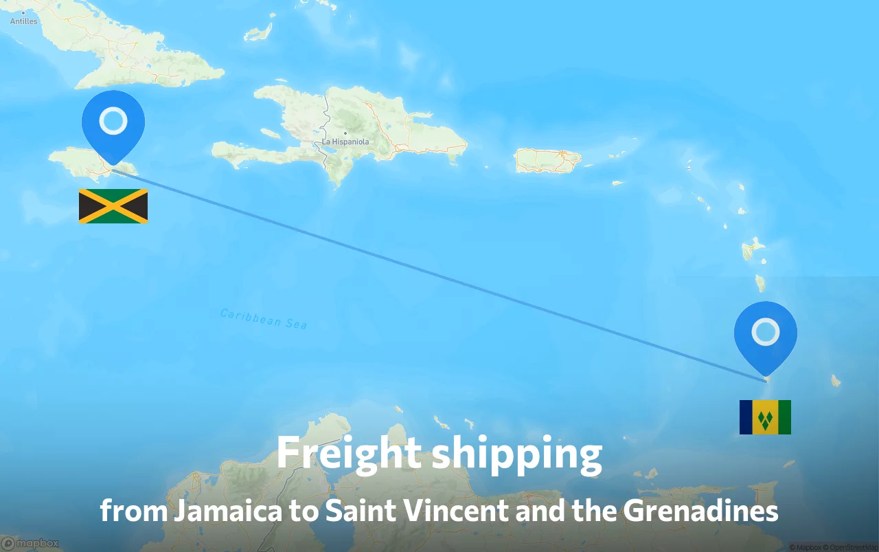 Shipping route from Jamaica to Saint Vincent and the Grenadines