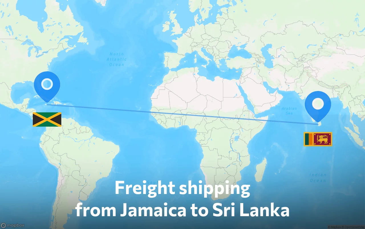 Shipping route from Jamaica to Sri Lanka