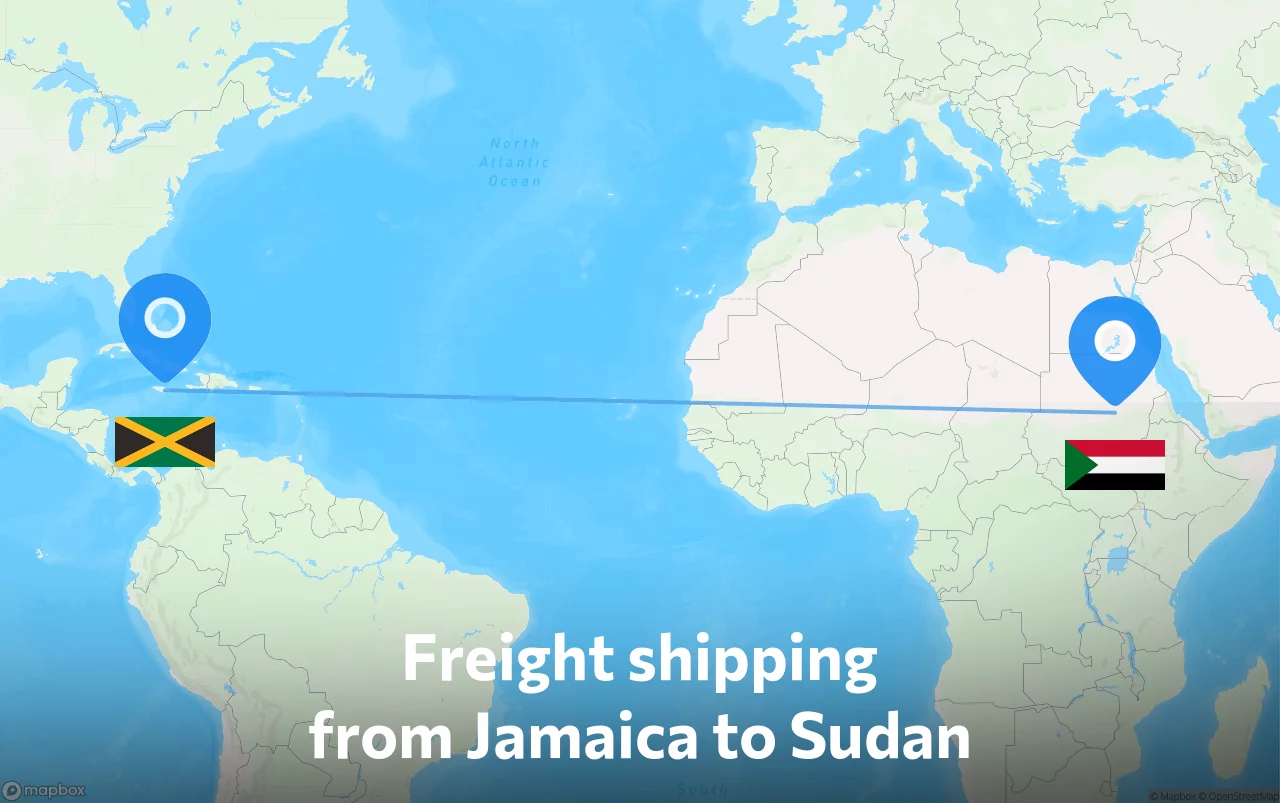 Shipping route from Jamaica to Sudan