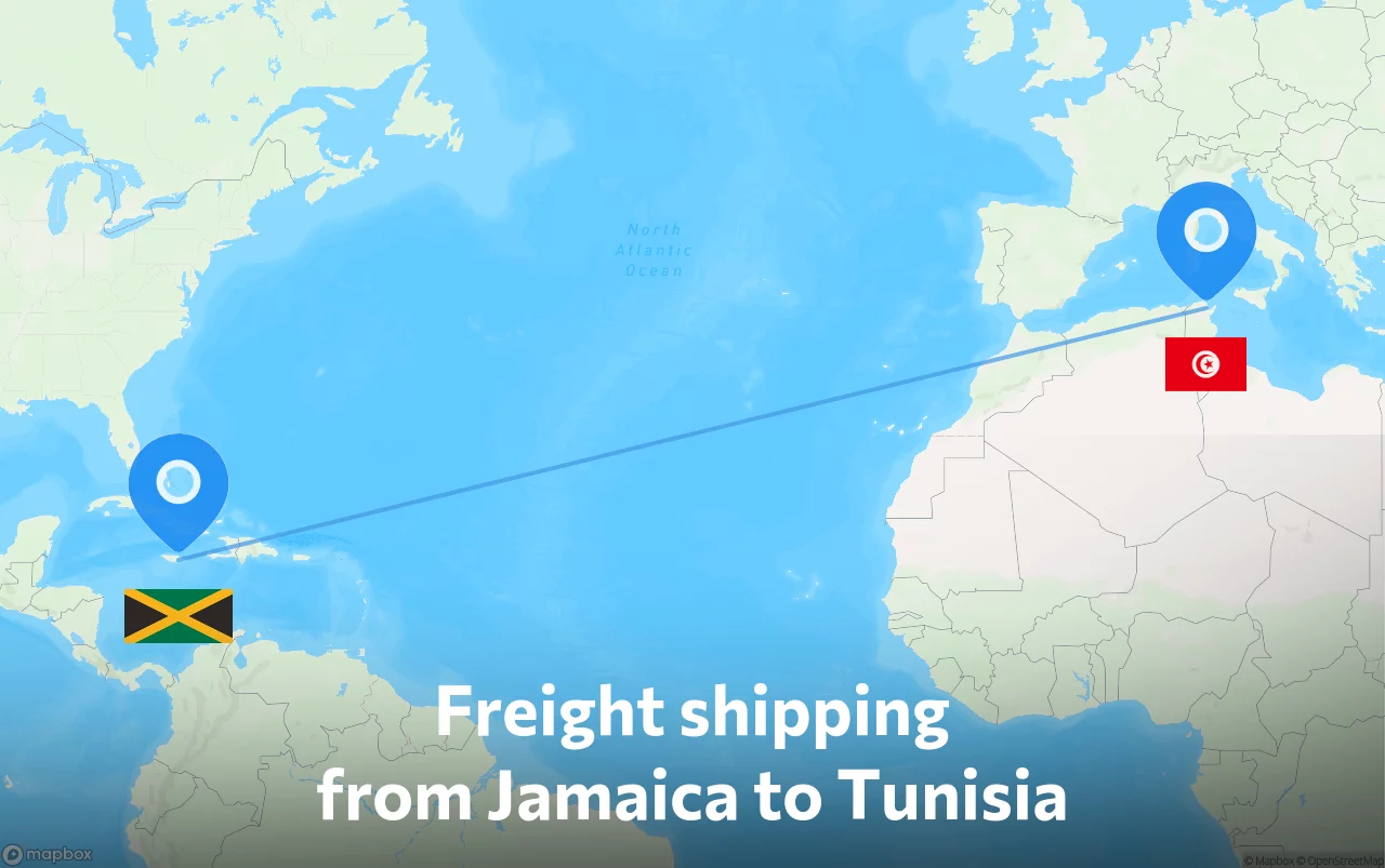 Shipping route from Jamaica to Tunisia