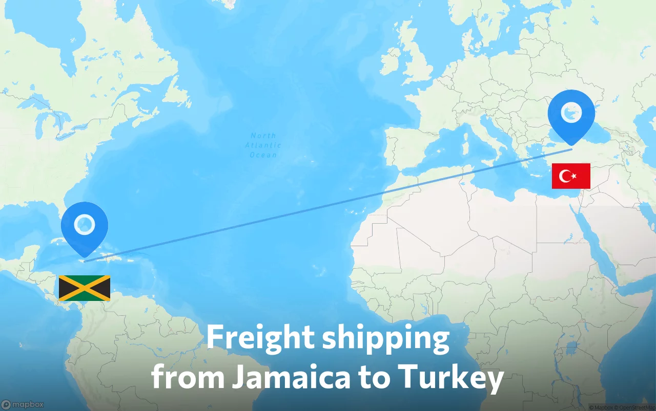 Shipping route from Jamaica to Turkey