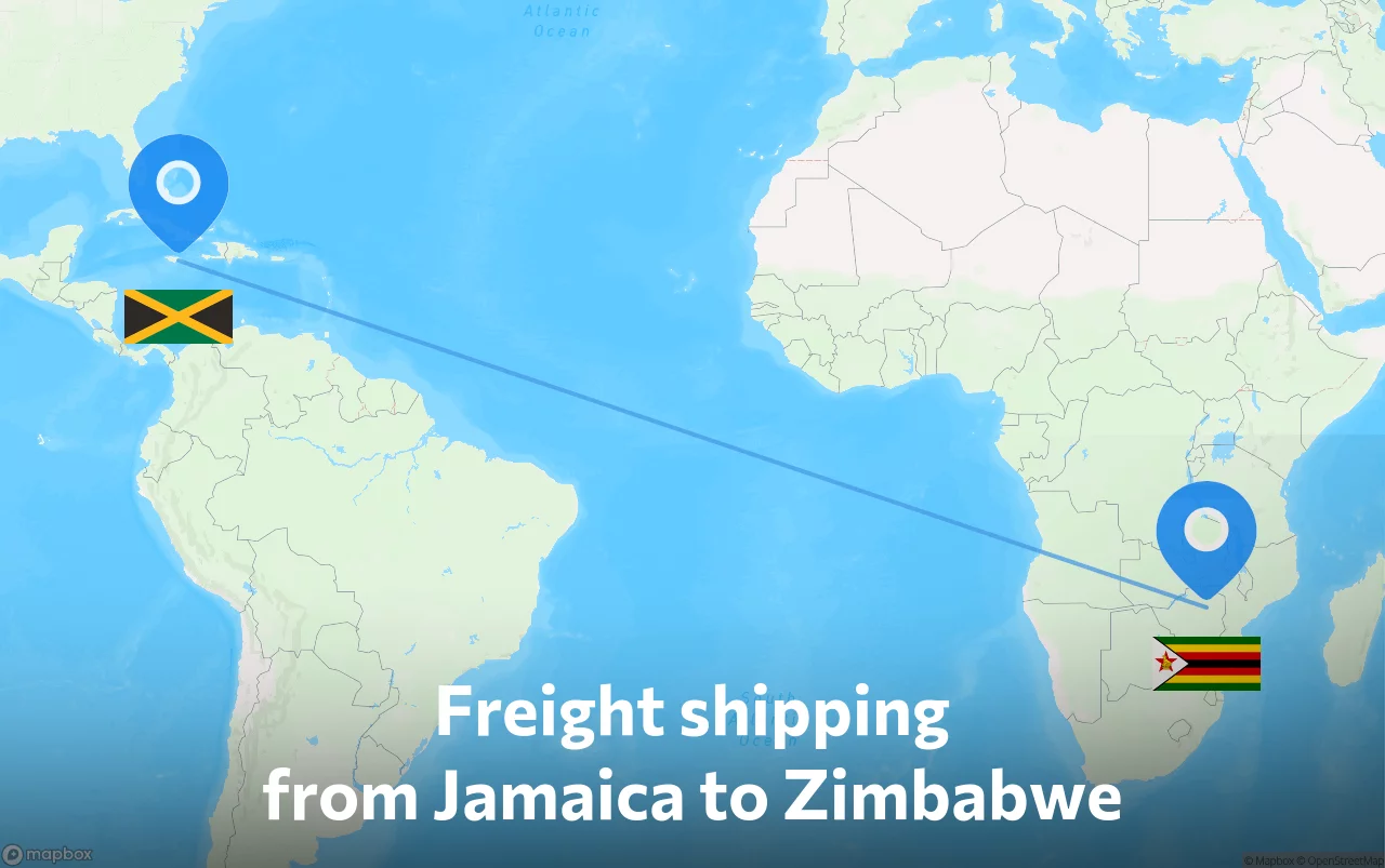 Shipping route from Jamaica to Zimbabwe