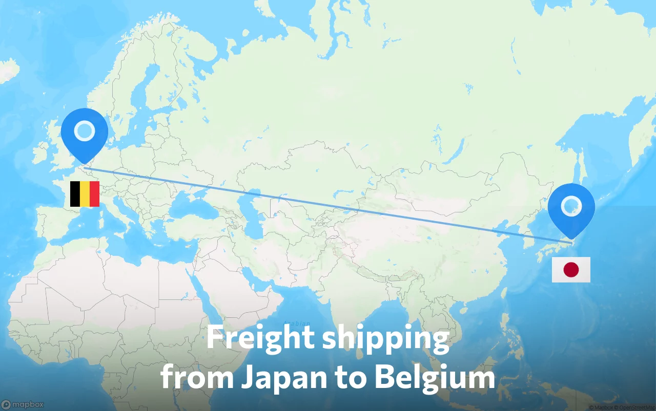 Shipping route from Japan to Belgium
