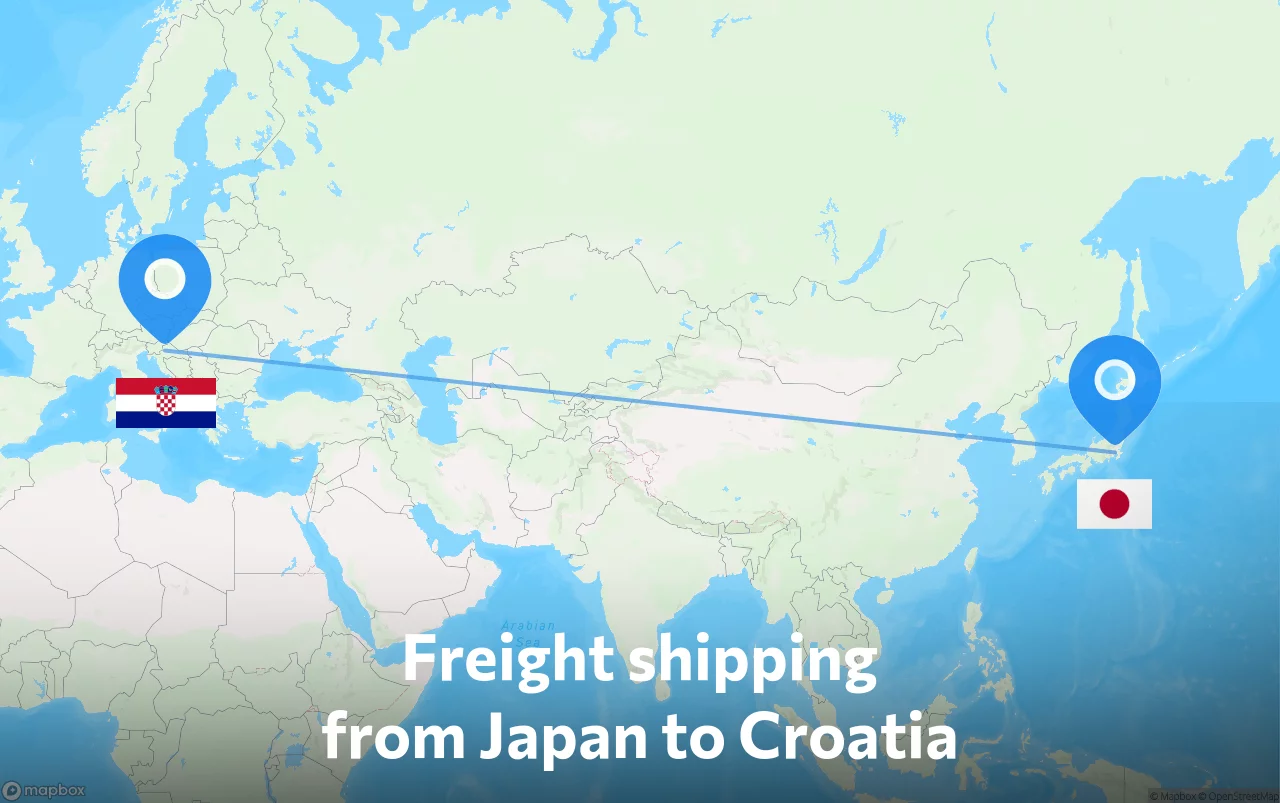 Shipping route from Japan to Croatia
