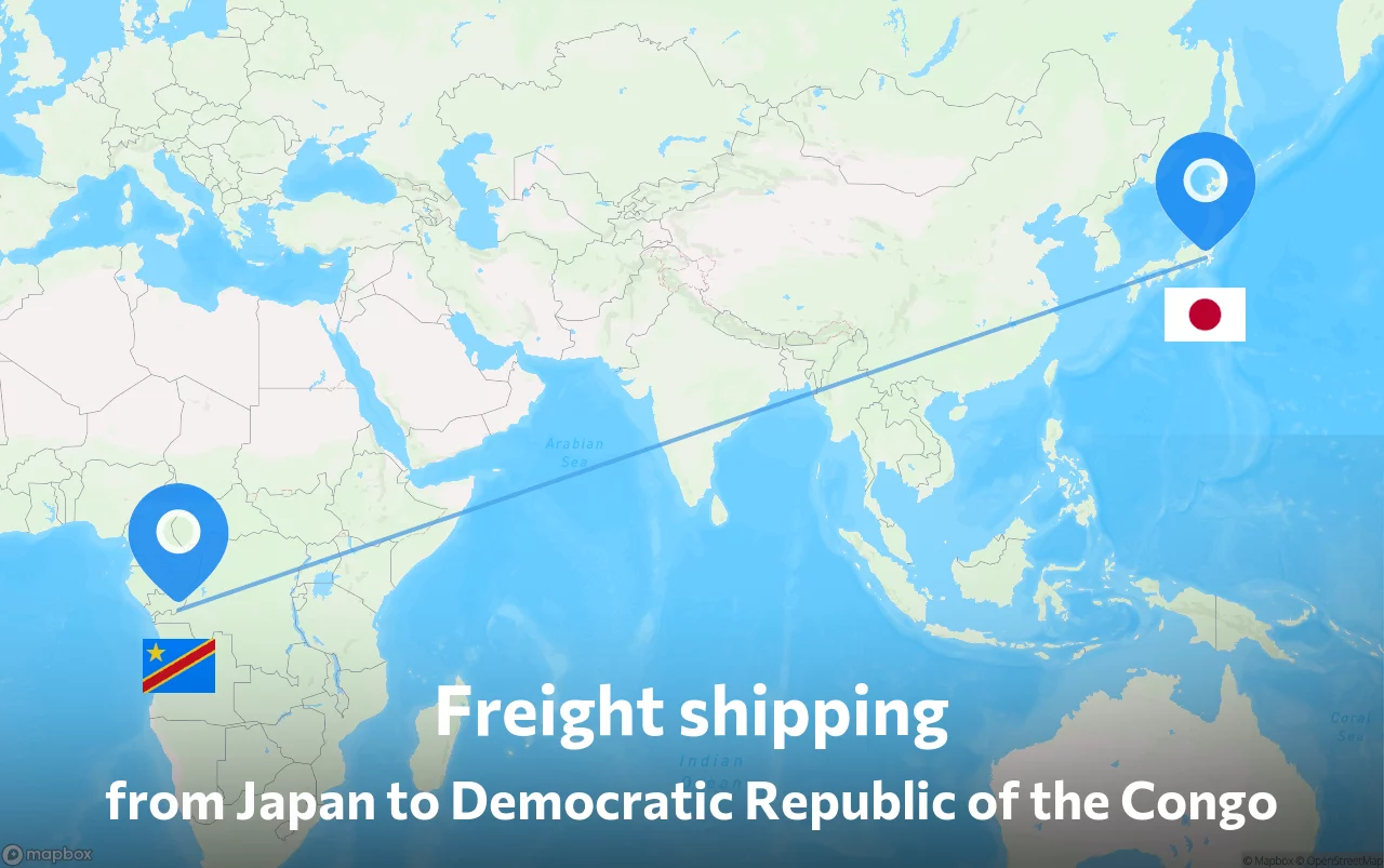 Shipping route from Japan to Democratic Republic of the Congo