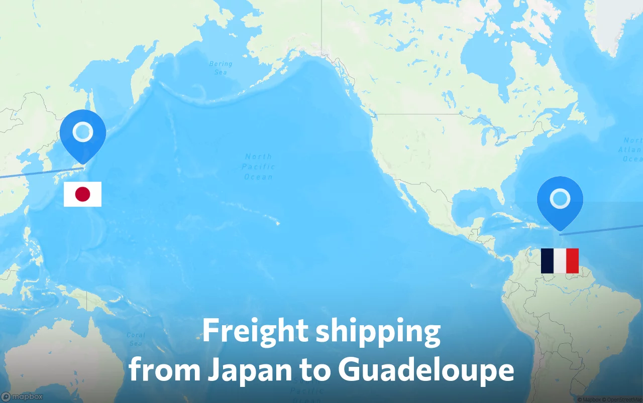 Shipping route from Japan to Guadeloupe
