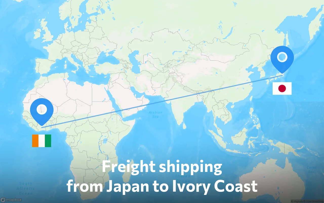 Shipping route from Japan to Ivory Coast