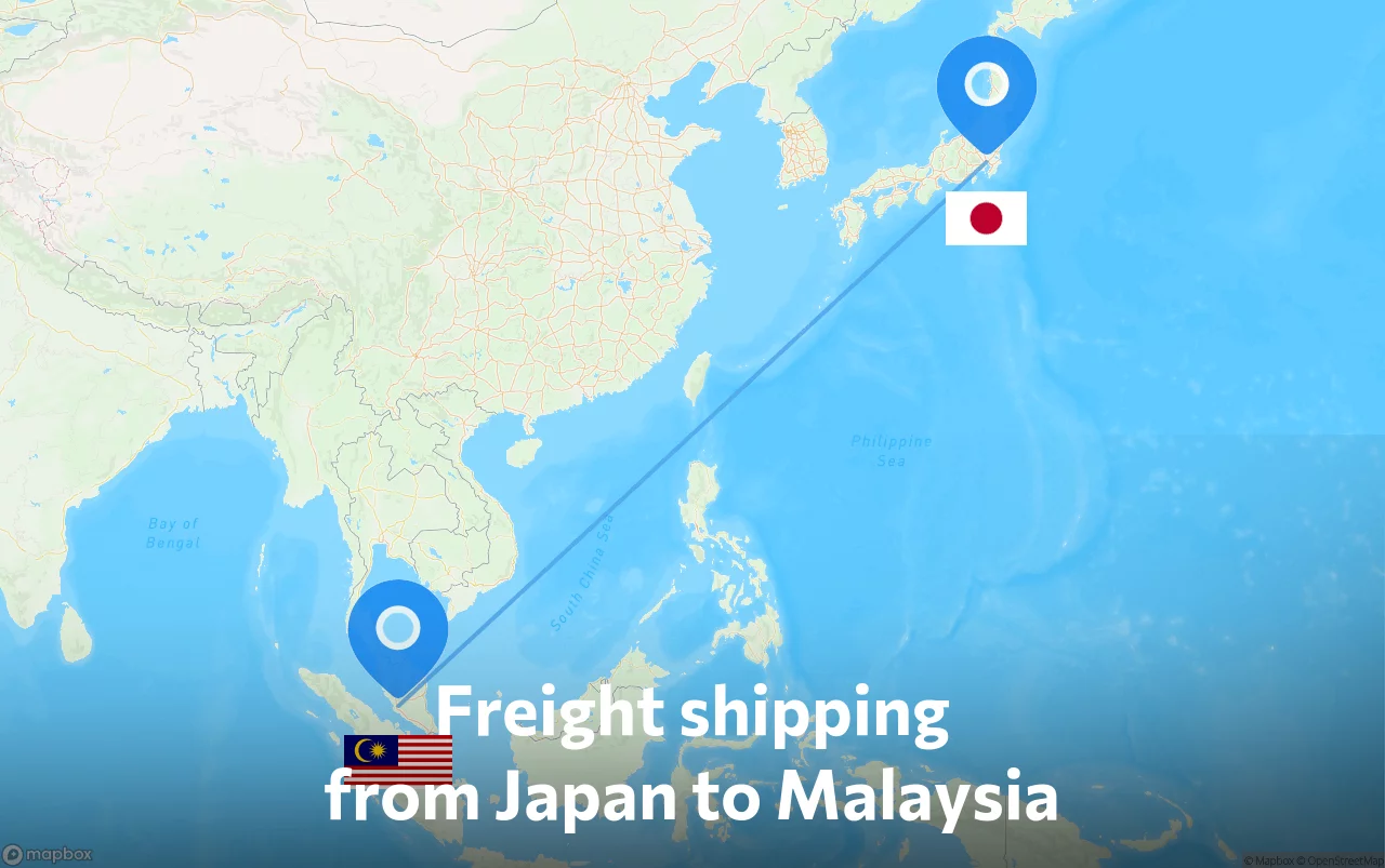 Shipping route from Japan to Malaysia