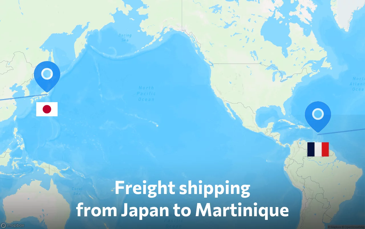 Shipping route from Japan to Martinique