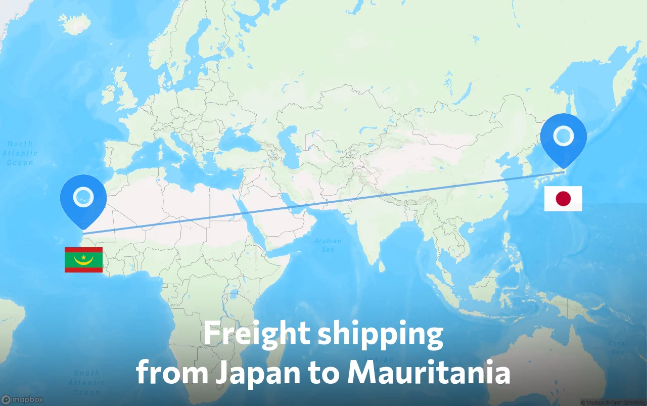 Shipping route from Japan to Mauritania