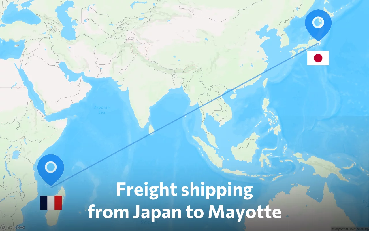 Shipping route from Japan to Mayotte