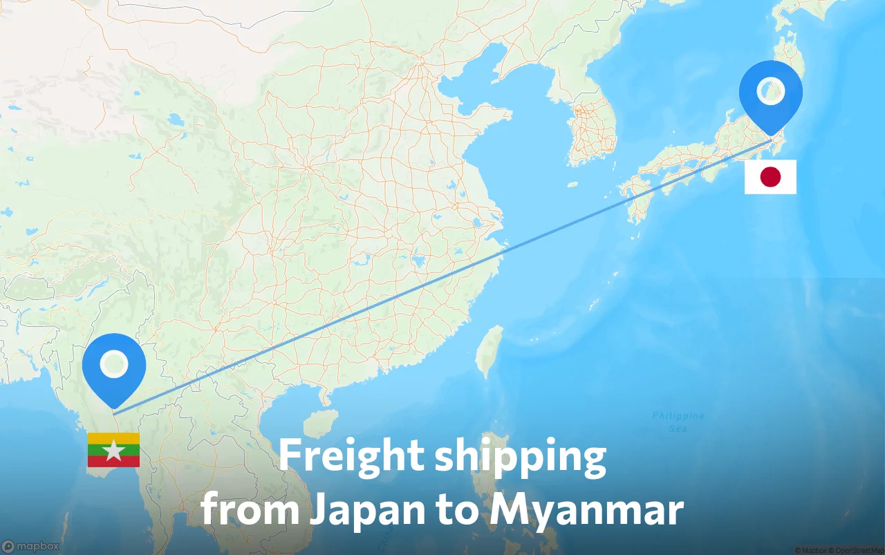 Shipping route from Japan to Myanmar