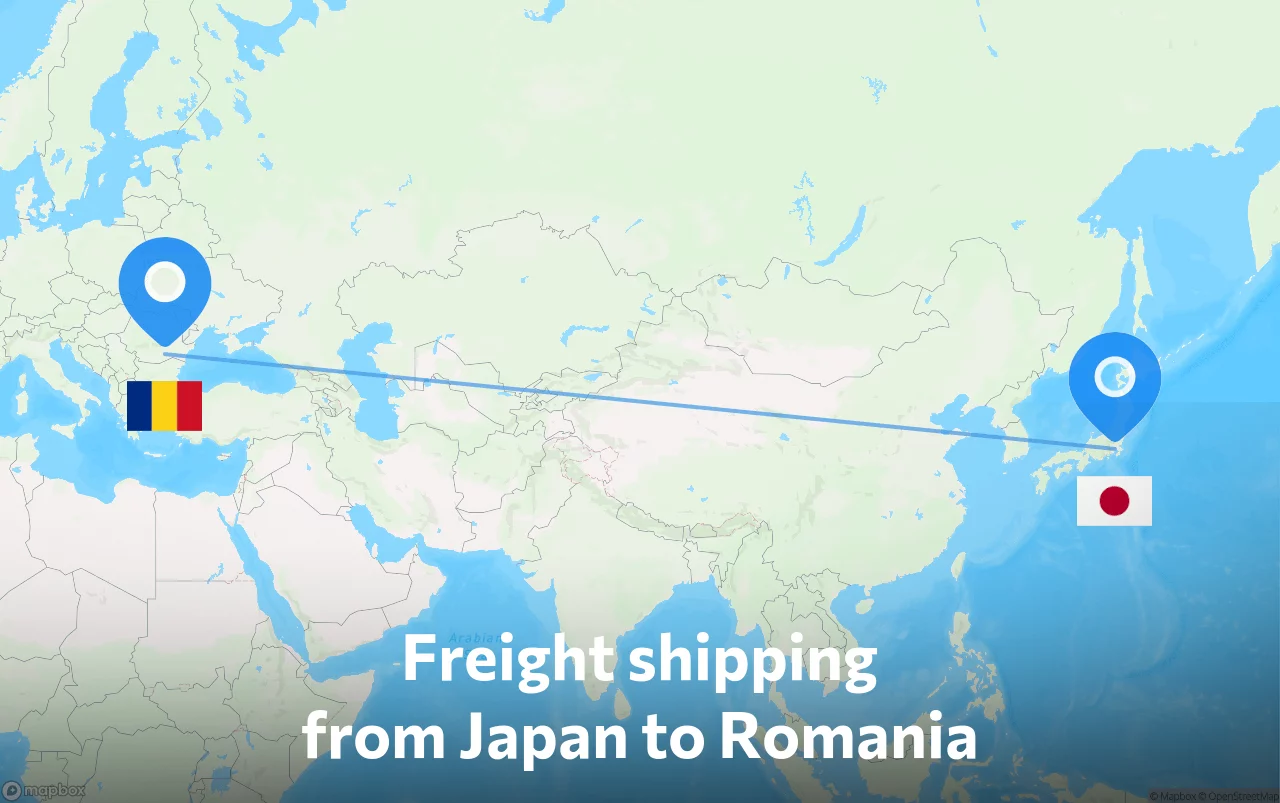 Shipping route from Japan to Romania