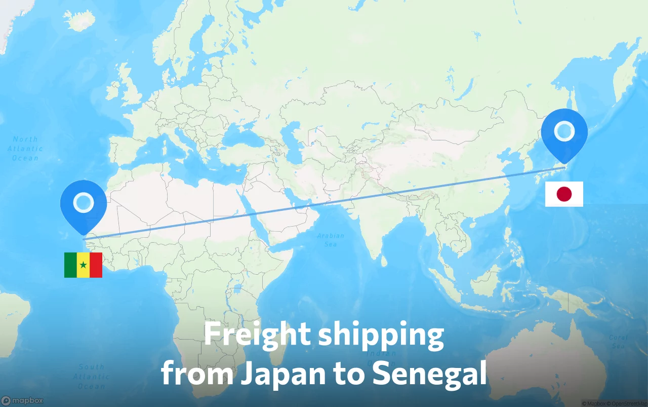 Shipping route from Japan to Senegal
